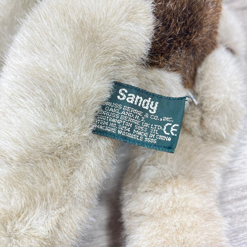 Russ Berrie Sandy Plush Dog Brown Tan Spotted Stuffed Animal Gingham Bow 10" - Picture 4 of 7